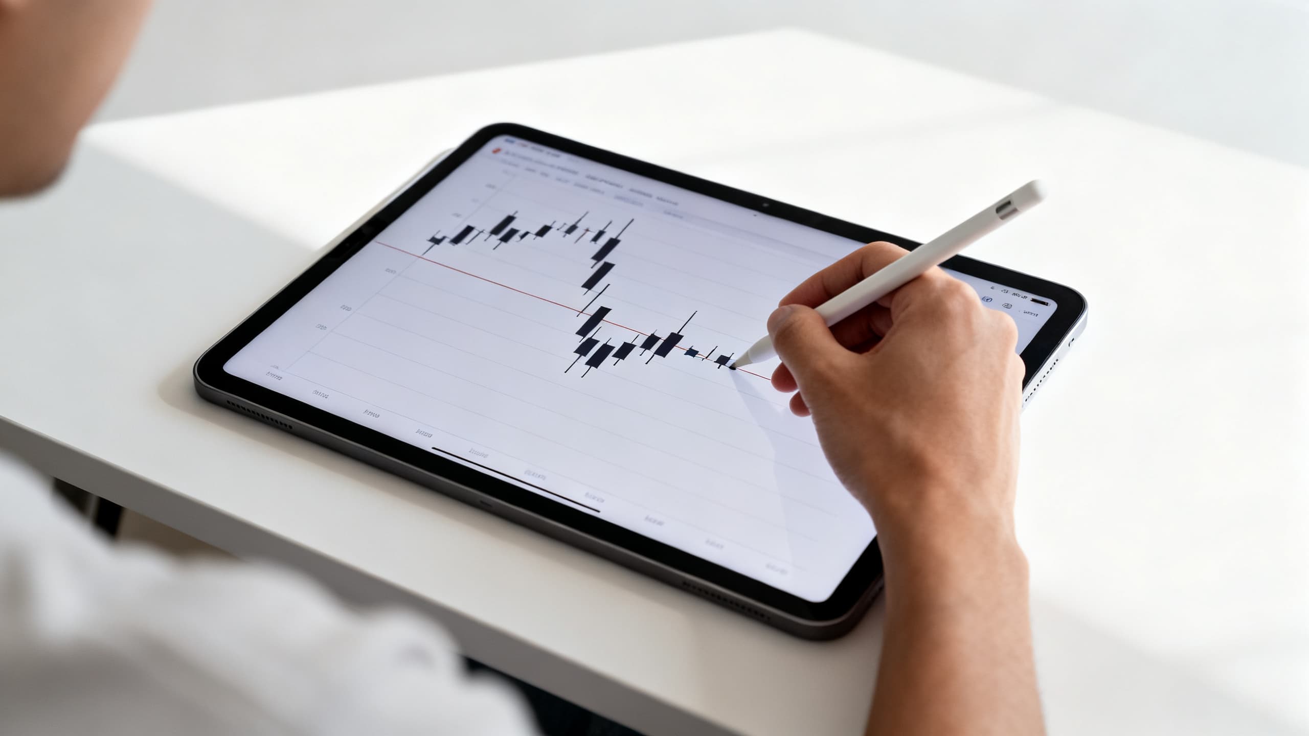 Marking entry and stop levels on a chart screenshot with Apple Pencil on iPad